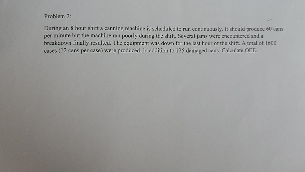 Problem 2: During an 8 hour shift a canning