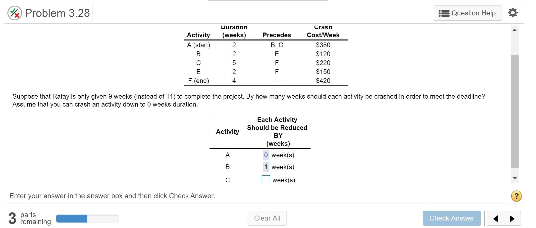 %) Problem 3.28 Question Help Duration (weeks)