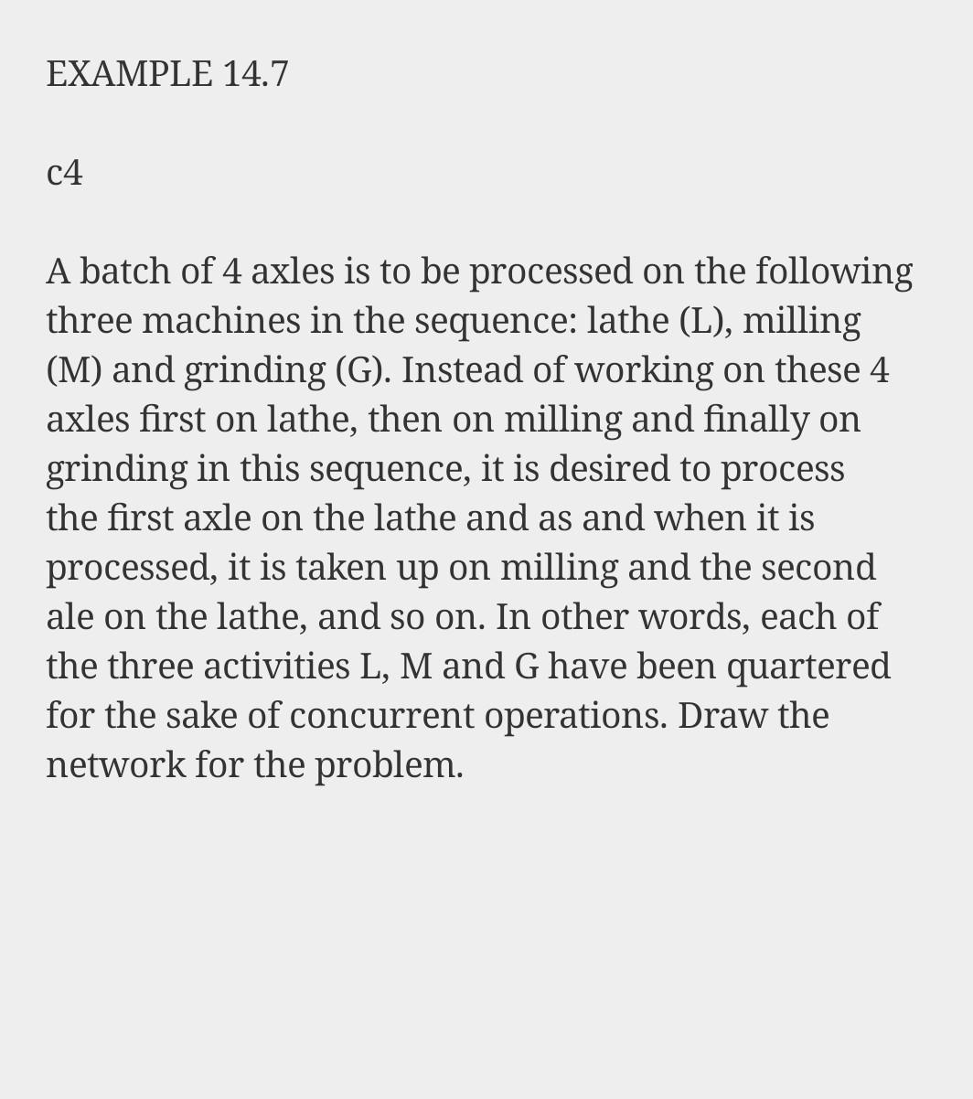 . EXAMPLE 14.7 c4 A batch of 4 axles is to be