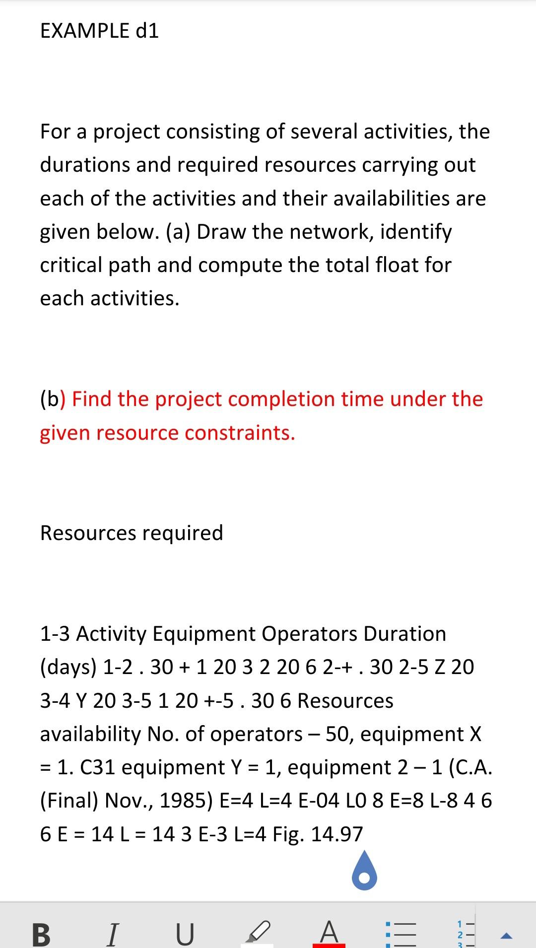 . EXAMPLE 01 For a project consisting of several