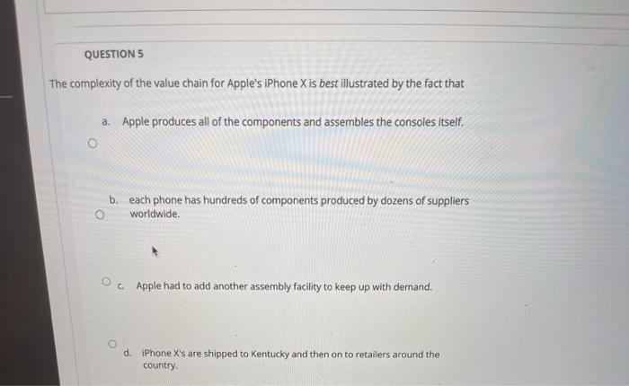 QUESTION 5 The complexity of the value chain for