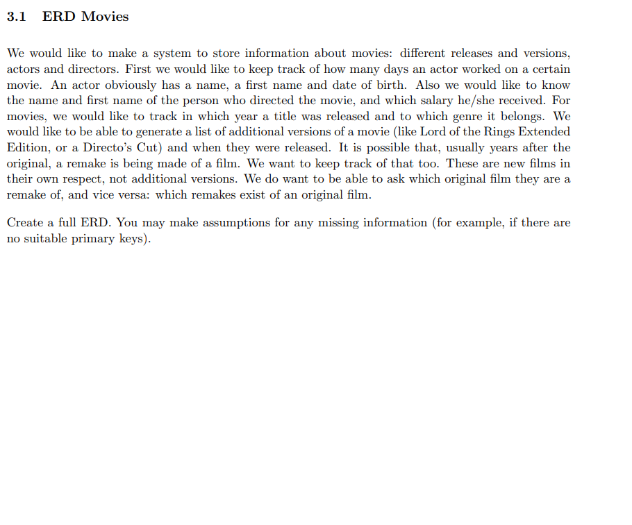 3.1 ERD Movies We would like to make a system to