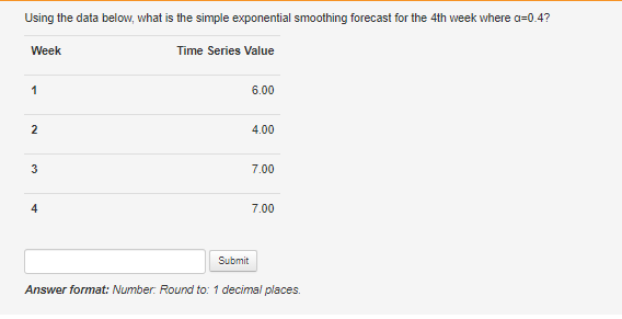 Using the data below, what is the simple