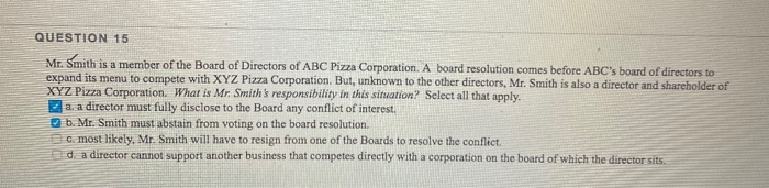 are these the correct answers QUESTION 15 Mr.