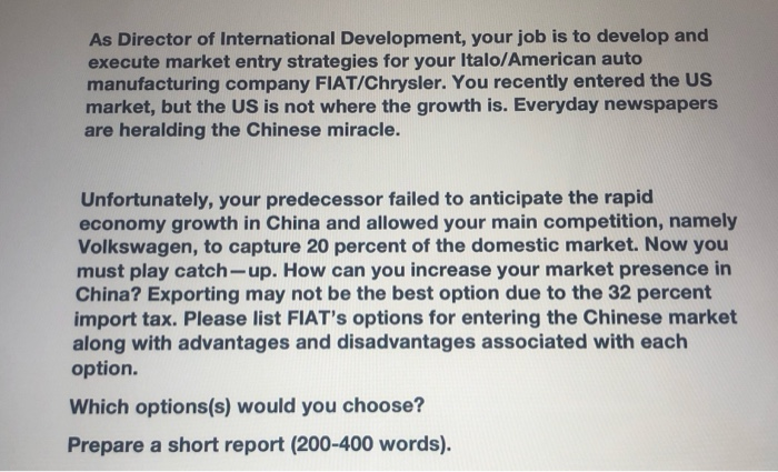 As Director of International Development, your