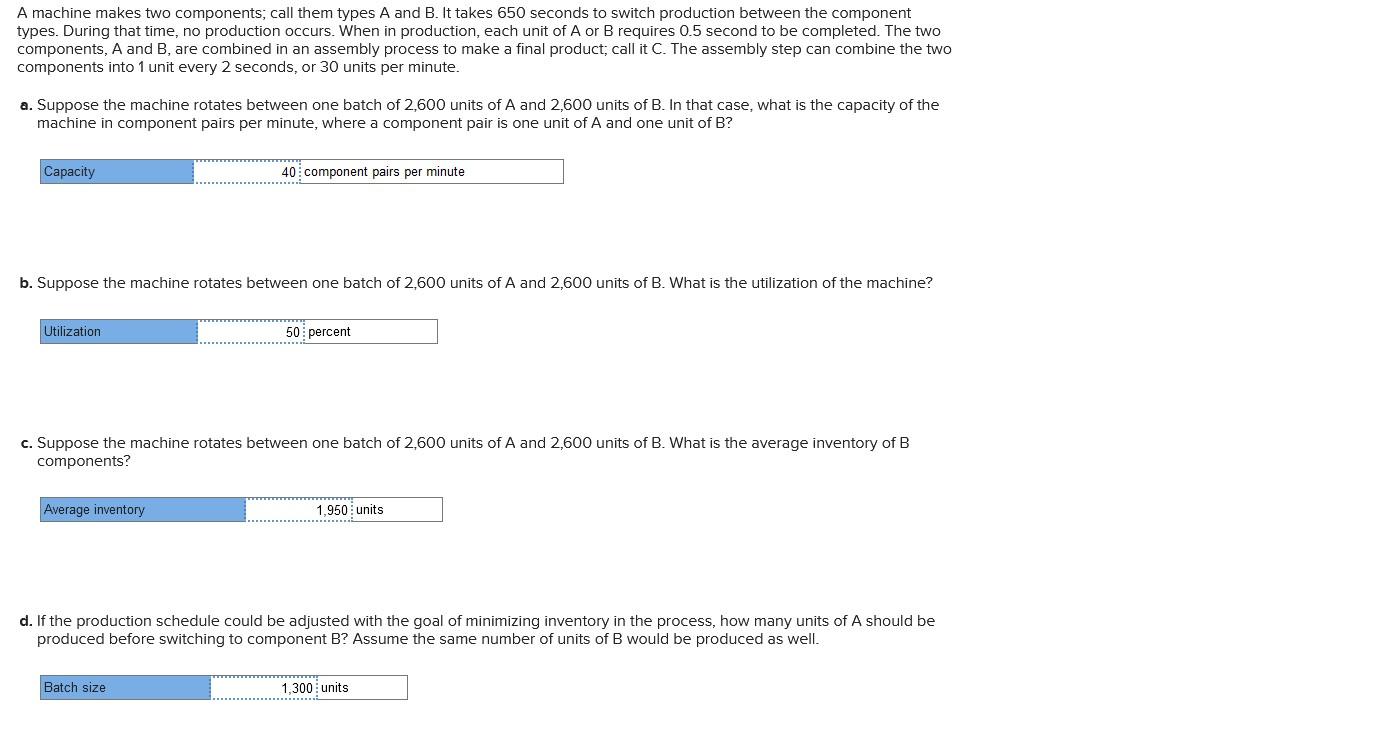 A machine makes two components; call them types A