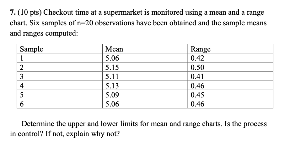 7.(10 pts) Checkout time at a supermarket is