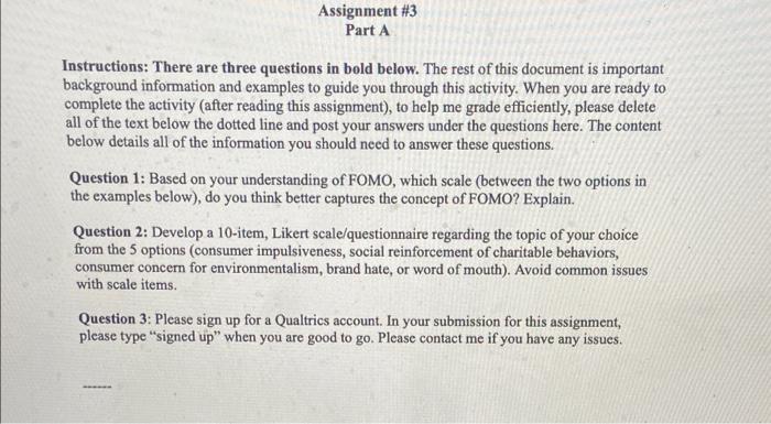 Assignment #3 Part A Instructions: There are