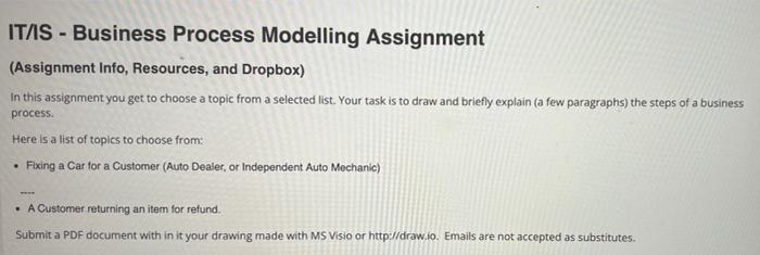 urgent please IT/S - Business Process Modelling