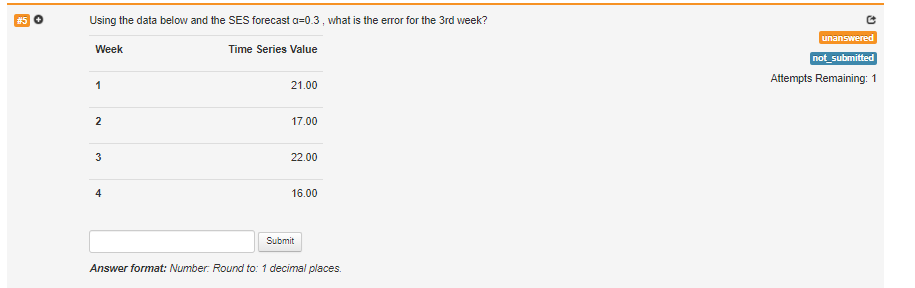 #5 O Using the data below and the SES forecast