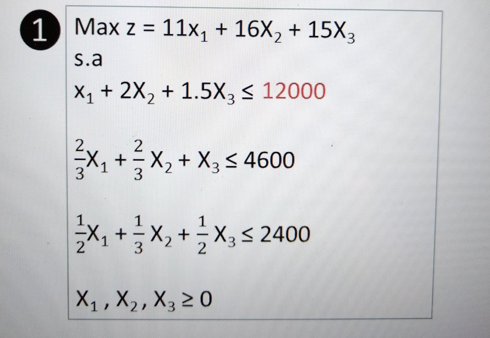 Simplex method 1 Max z = 11x4 + 16X2 + 15X3 S.a