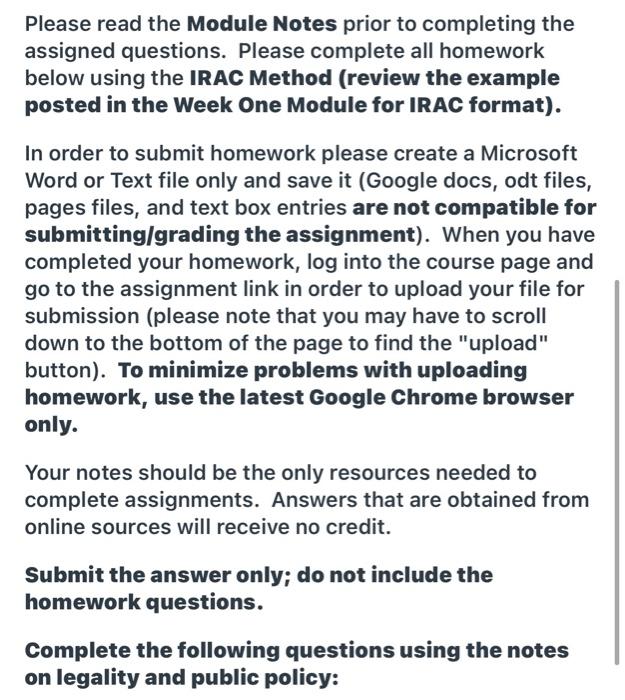 Please read the Module Notes prior to completing