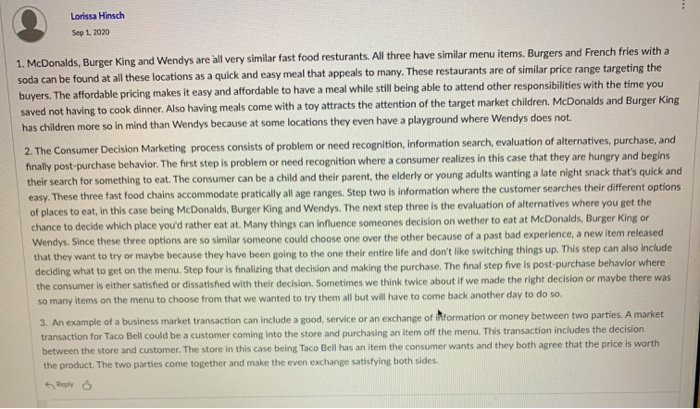 marketing comment to classmate should be one