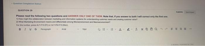 Question Completion Status QUESTION 29 3 points