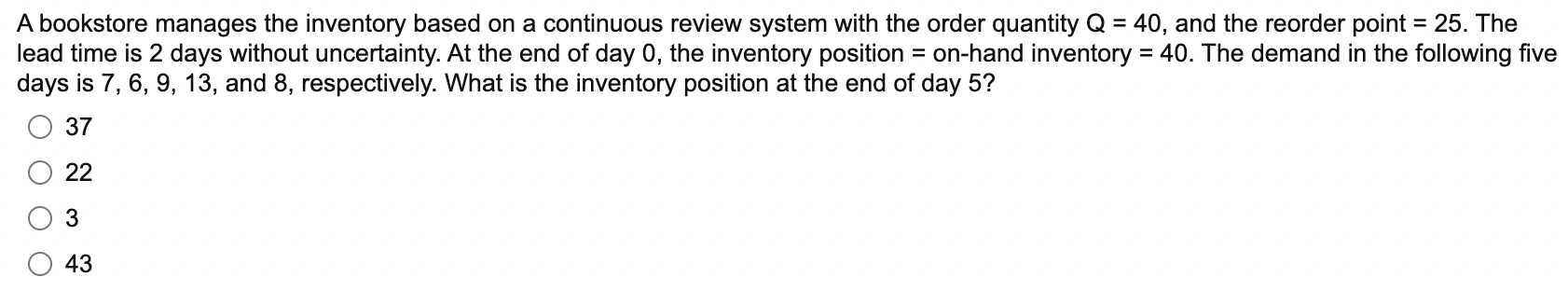 A bookstore manages the inventory based on a