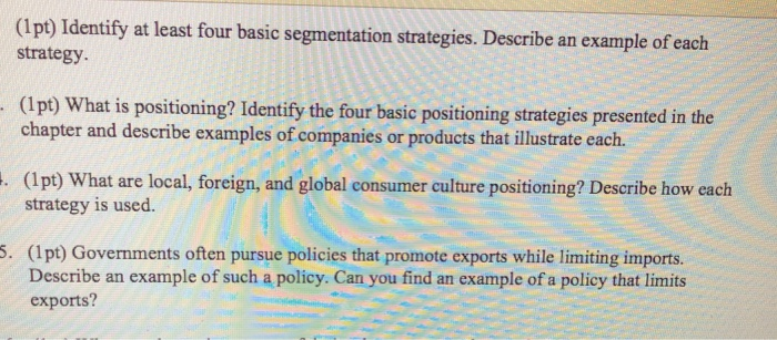 (1 pt) Identify at least four basic segmentation