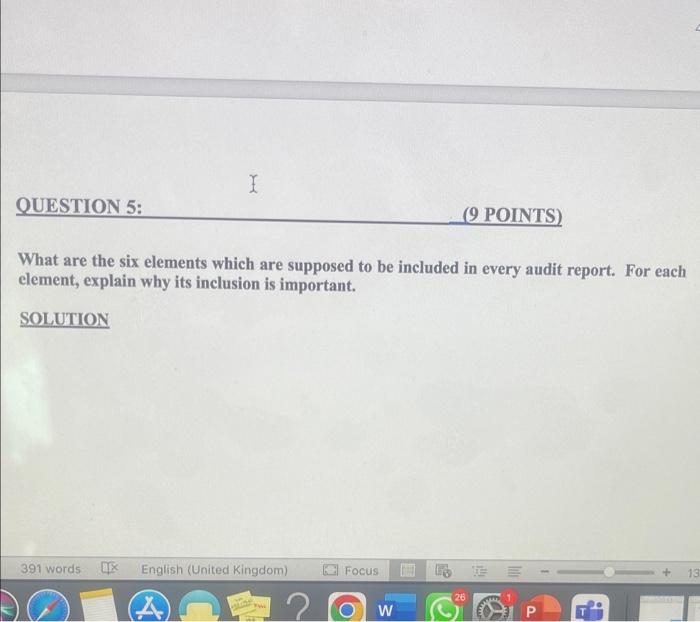 I QUESTION 5: (9 POINTS) What are the six