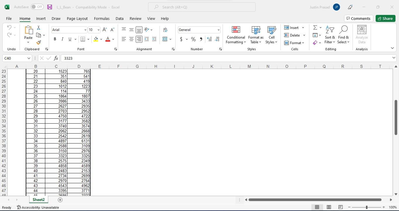 The Excel file, LLBean.xls (download from the
