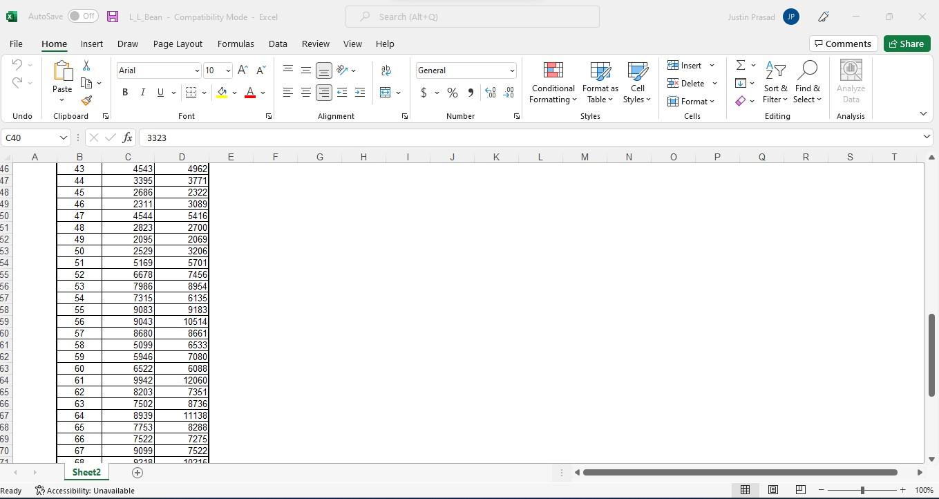 The Excel file, LLBean.xls (download from the