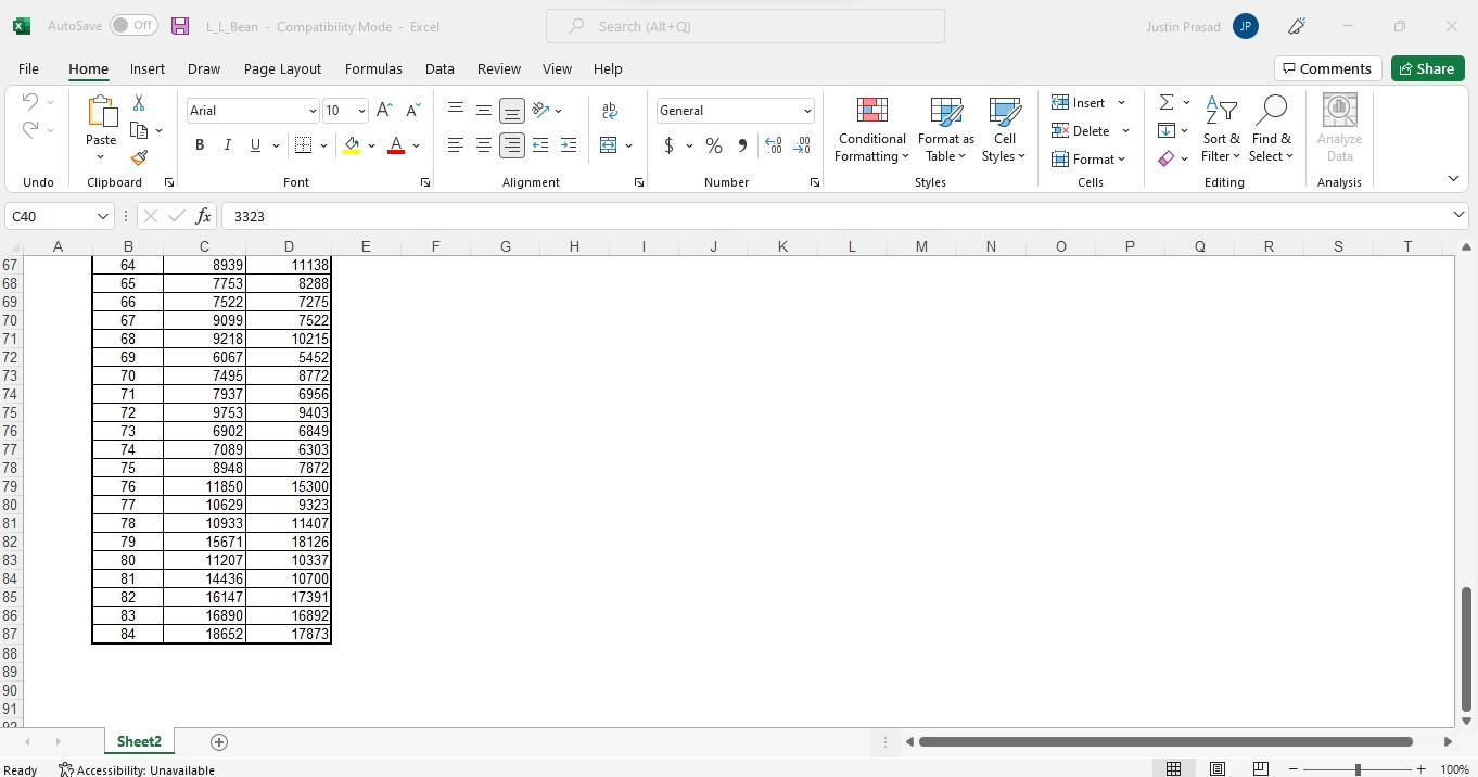 The Excel file, LLBean.xls (download from the