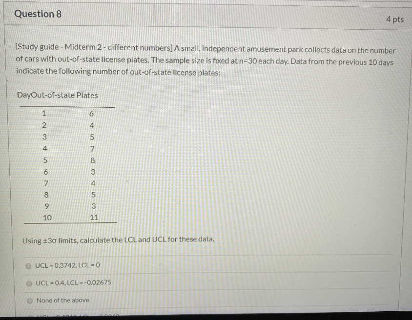 Question 8 4 pts [Study guide - Midterm 2 -