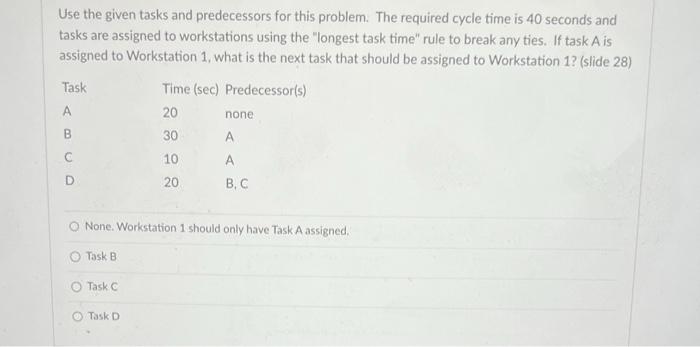 Use the given tasks and predecessors for this