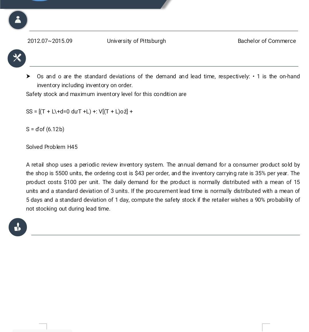 2012.07~2015.09 University of Pittsburgh Bachelor