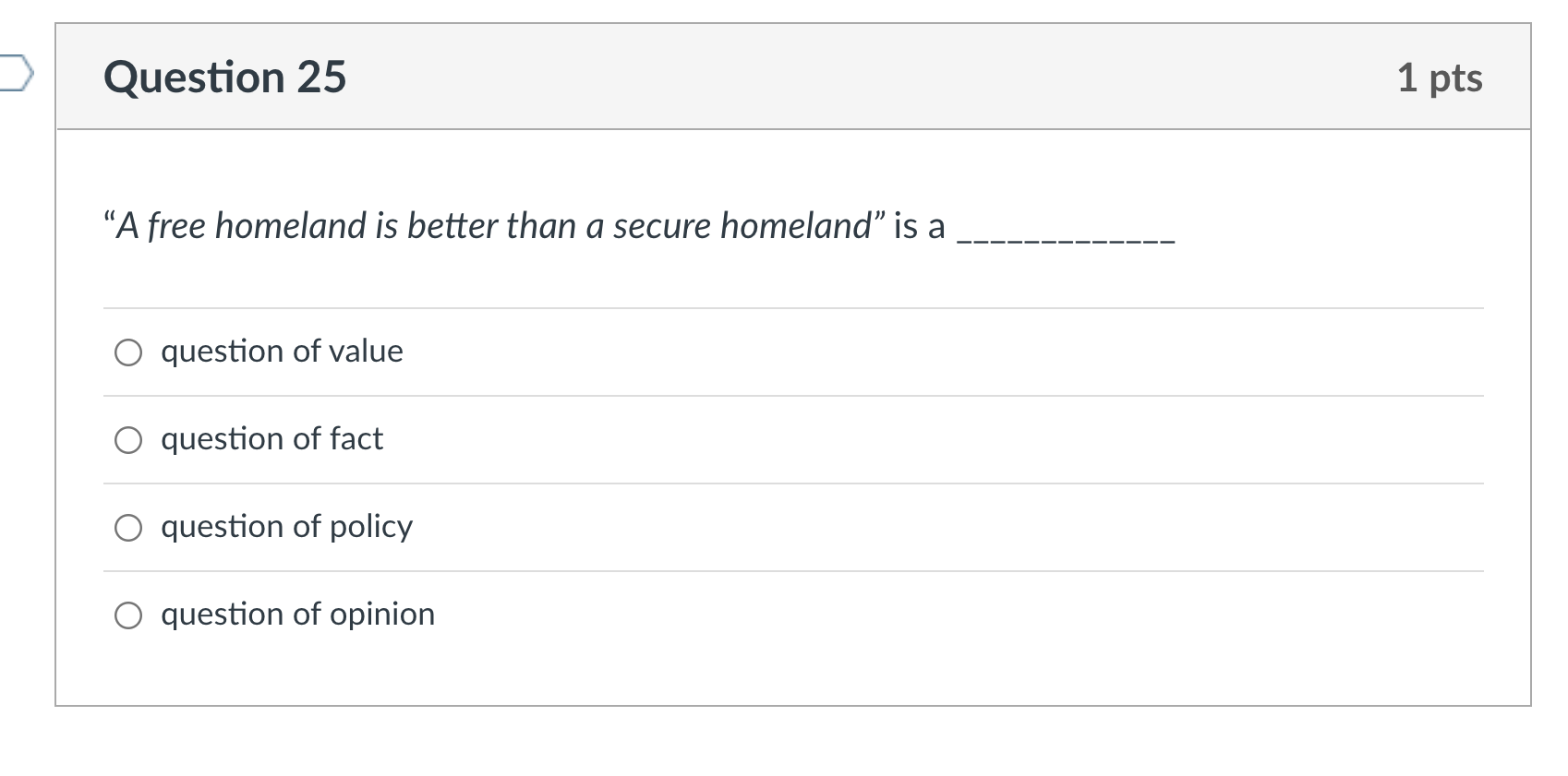 D Question 21 1 pts is a question about the
