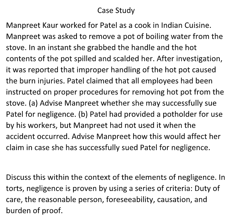Case Study Manpreet Kaur worked for Patel as a