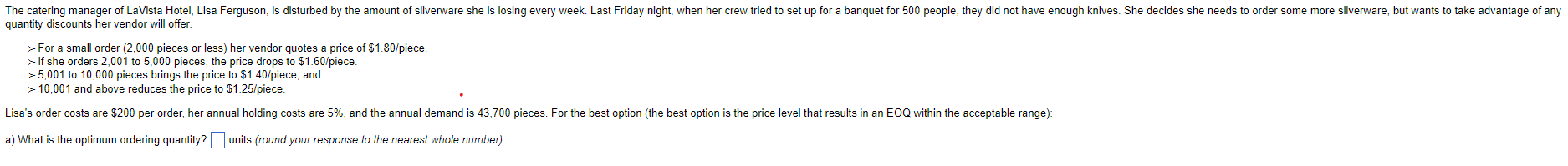 The catering manager of LaVista Hotel, Lisa