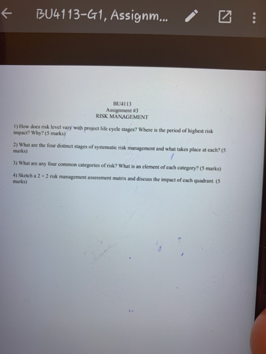BU4113-G1, Assignm... : BU4113 Assignment #3 RISK