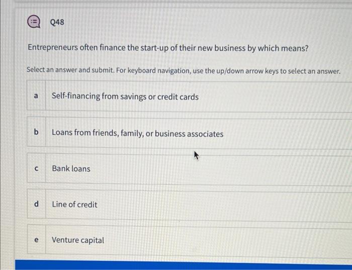 Q48 Entrepreneurs often finance the start-up of