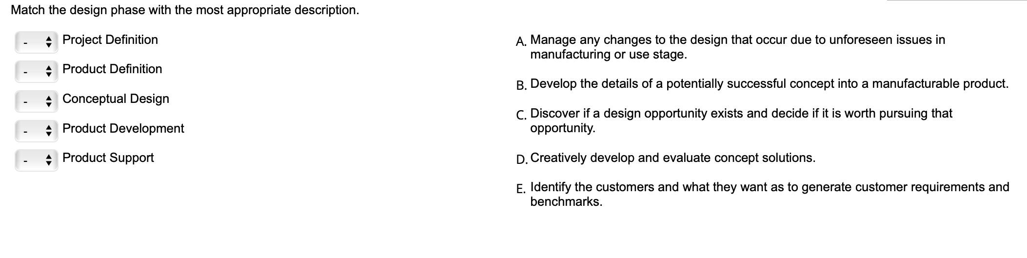 Match the design phase with the most appropriate