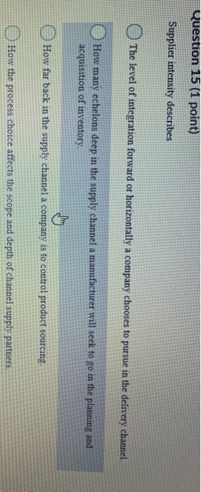 Question 15 (1 point) Supplier intensity