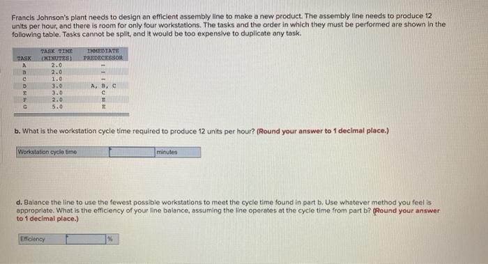 Francis Johnson's plant needs to design an