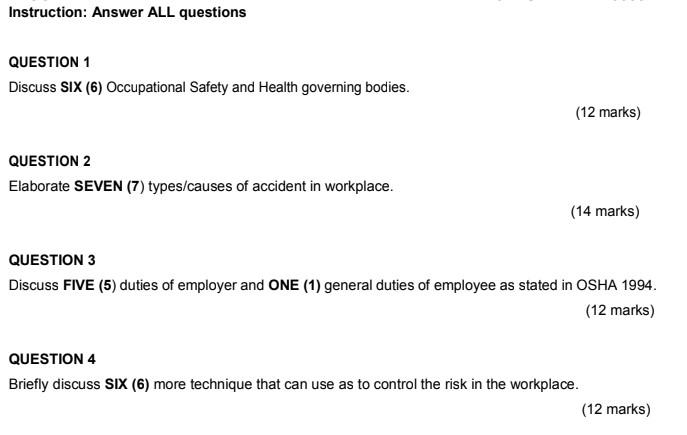 Instruction: Answer ALL questions QUESTION 1