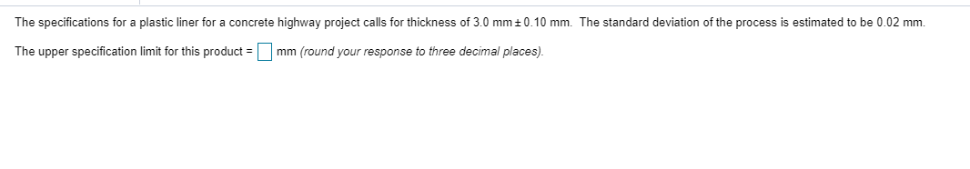 The specifications for a plastic liner for a
