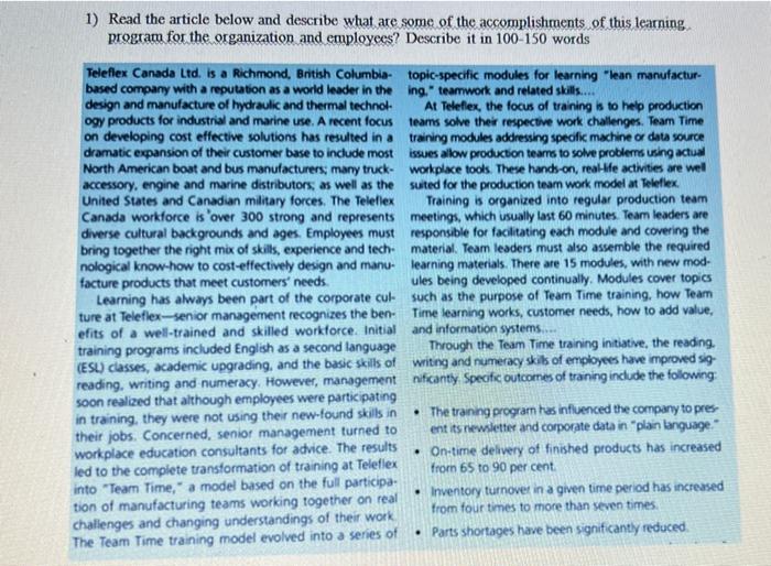 1) Read the article below and describe what are