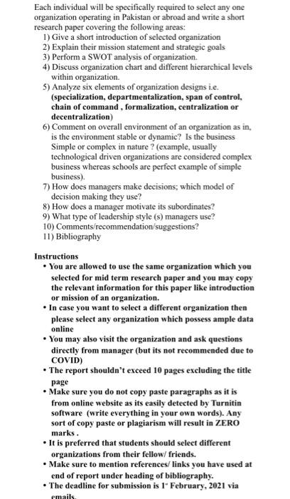 Each individual will be specifically required to