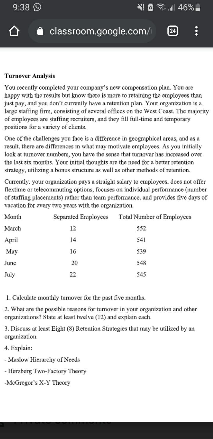 9:38 .46 % } classroom.google.com/ 24 Turnover