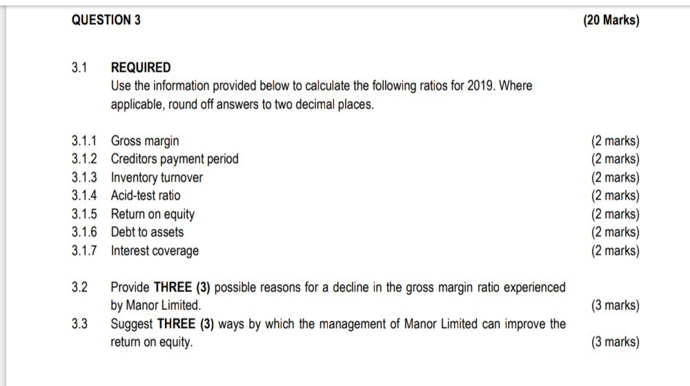 QUESTION 3 (20 Marks) 3.1 REQUIRED Use the