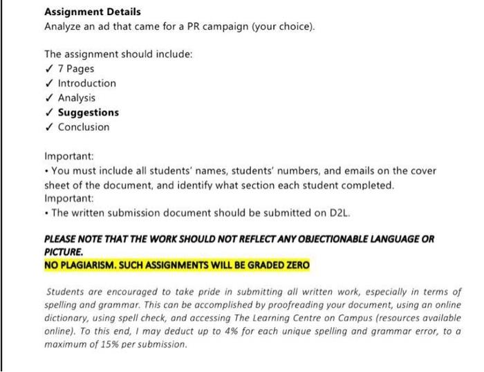 Assignment Details Analyze an ad that came for a