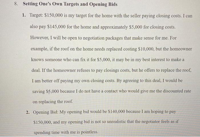 Please help me come up with target points and