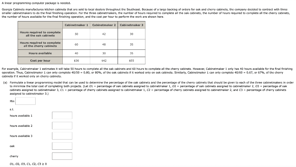 A linear programming computer package is needed.