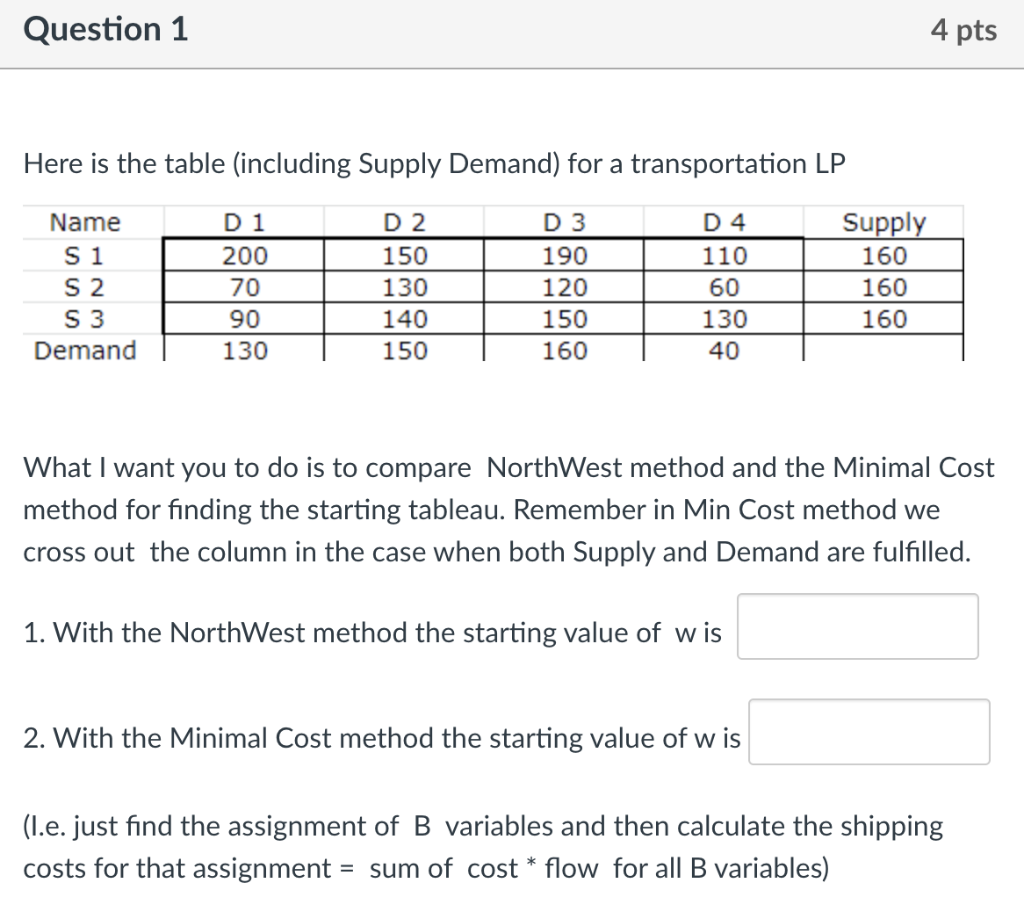 Question 1 4 pts Here is the table (including