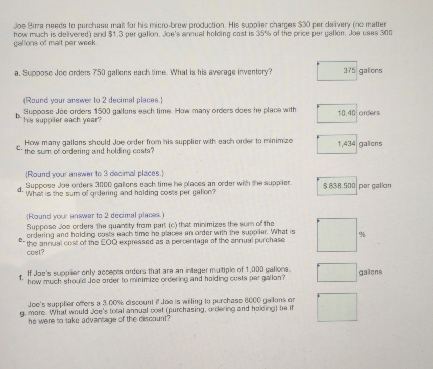 PLEASE ANSWER E, F, AND G Joe Birra needs to