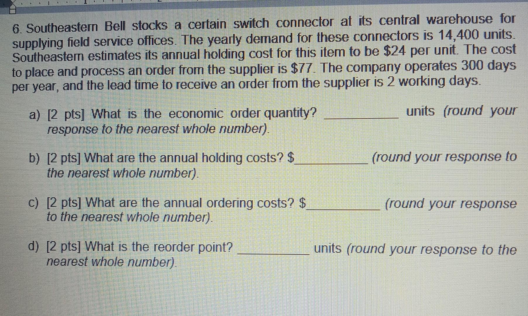 6. Southeastern Bell stocks a certain switch