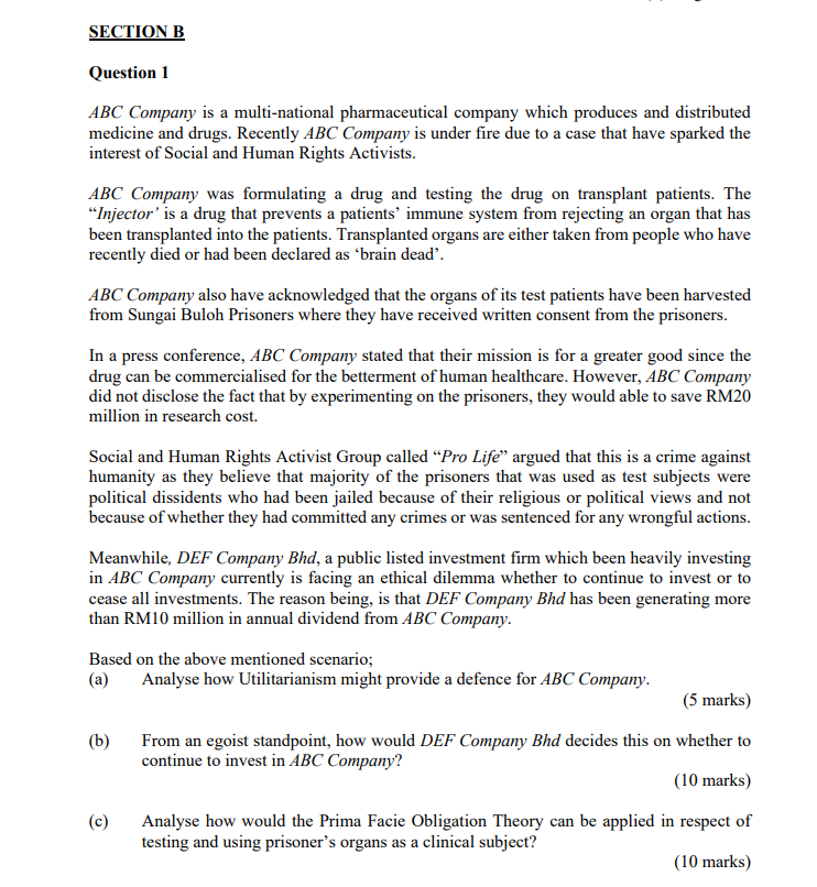 SECTION B Question 1 ABC Company is a