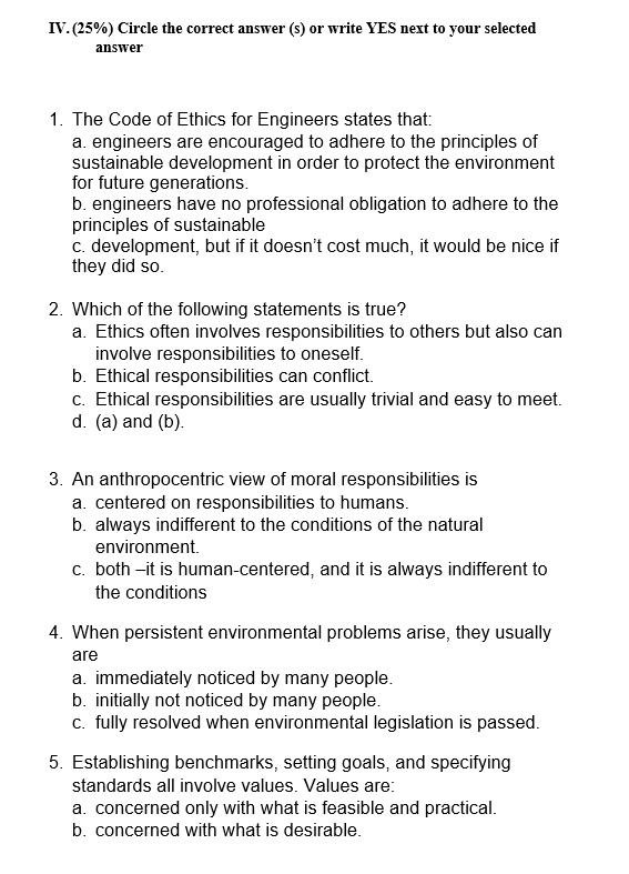 IV. (25%) Circle the correct answer (s) or write