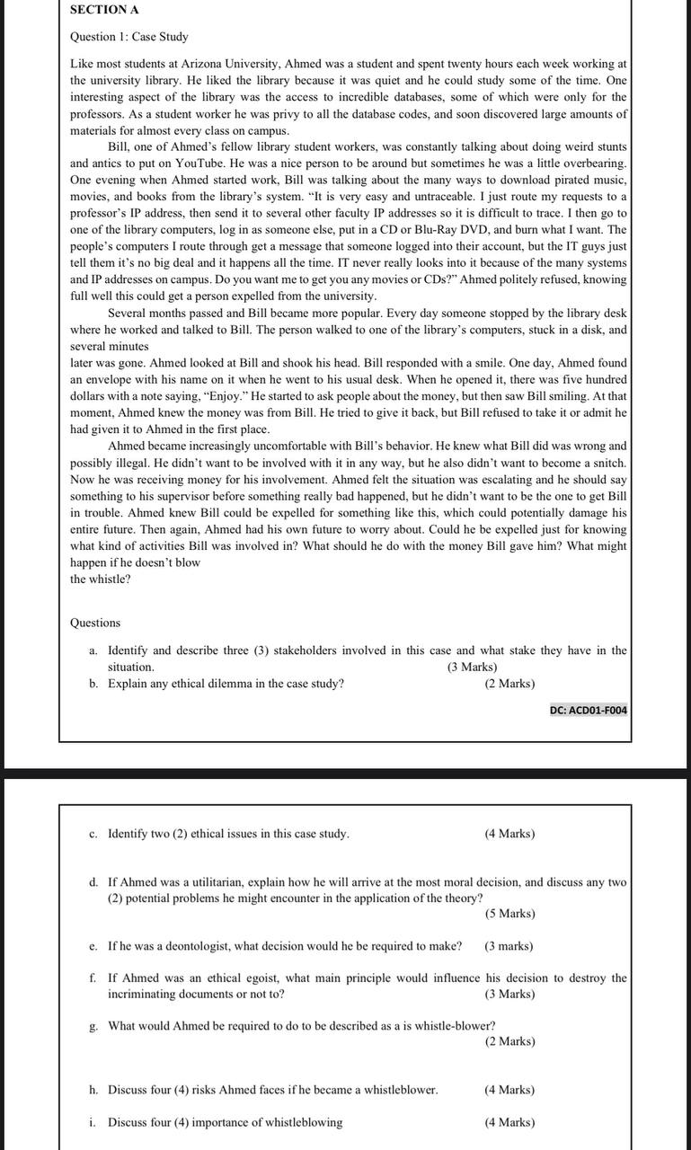 SECTION A Question 1: Case Study Like most